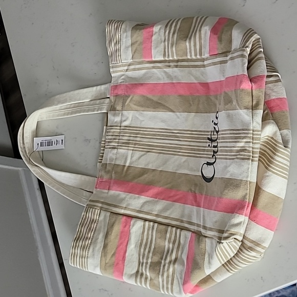 Aritzia stripped canvas tote NWT Beach Boho  Coastal - Picture 2 of 8
